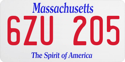 MA license plate 6ZU205