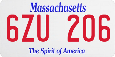 MA license plate 6ZU206