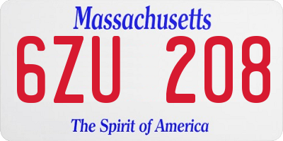 MA license plate 6ZU208