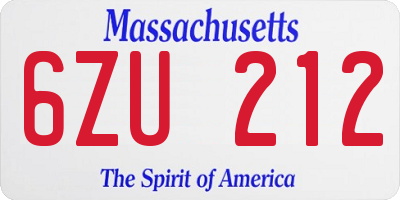 MA license plate 6ZU212