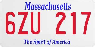 MA license plate 6ZU217