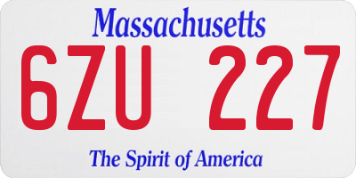 MA license plate 6ZU227