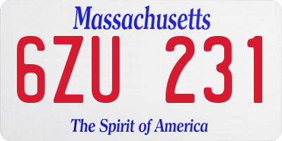 MA license plate 6ZU231