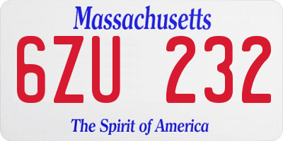 MA license plate 6ZU232