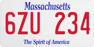 MA license plate 6ZU234