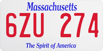 MA license plate 6ZU274