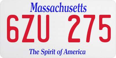 MA license plate 6ZU275