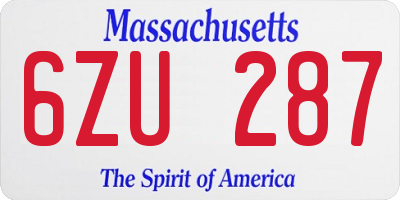 MA license plate 6ZU287