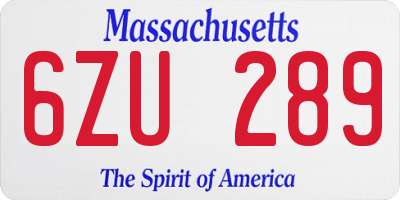 MA license plate 6ZU289