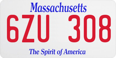 MA license plate 6ZU308
