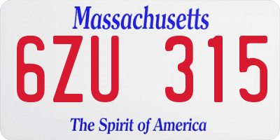 MA license plate 6ZU315
