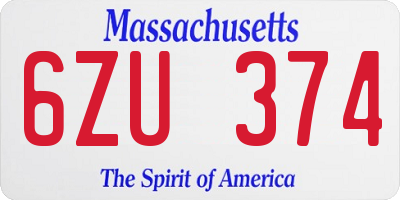 MA license plate 6ZU374