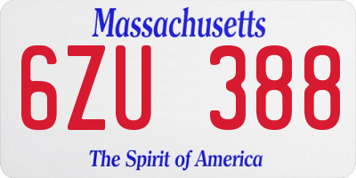 MA license plate 6ZU388
