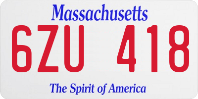 MA license plate 6ZU418