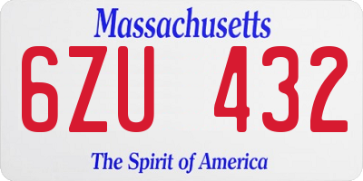 MA license plate 6ZU432