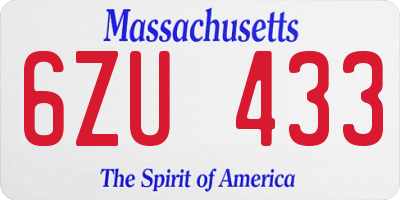 MA license plate 6ZU433