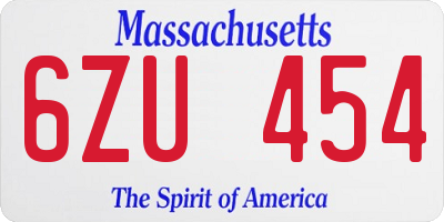 MA license plate 6ZU454