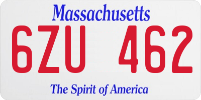 MA license plate 6ZU462