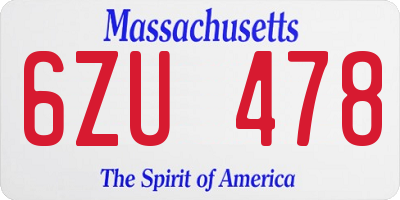 MA license plate 6ZU478