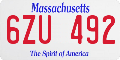 MA license plate 6ZU492