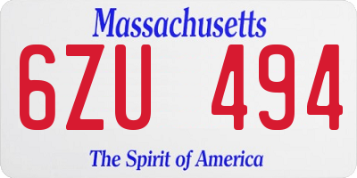 MA license plate 6ZU494
