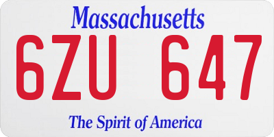 MA license plate 6ZU647