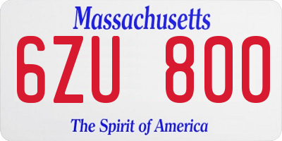 MA license plate 6ZU800