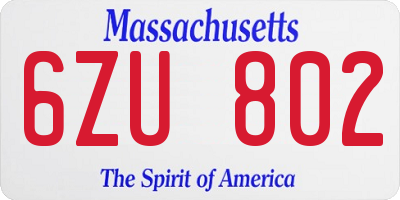 MA license plate 6ZU802