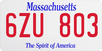 MA license plate 6ZU803