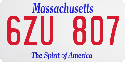 MA license plate 6ZU807