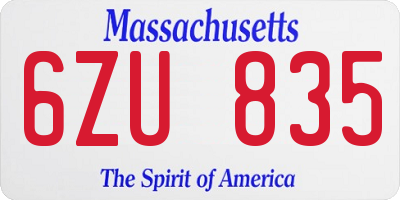 MA license plate 6ZU835