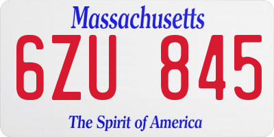 MA license plate 6ZU845