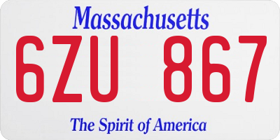 MA license plate 6ZU867