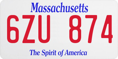 MA license plate 6ZU874