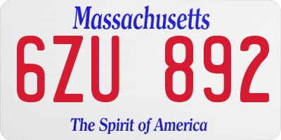 MA license plate 6ZU892