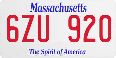MA license plate 6ZU920