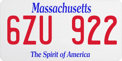 MA license plate 6ZU922