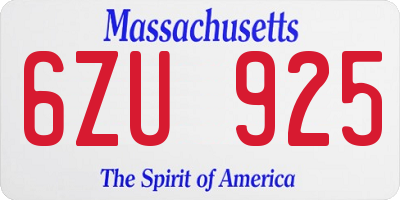 MA license plate 6ZU925