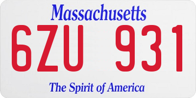 MA license plate 6ZU931