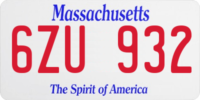 MA license plate 6ZU932