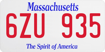 MA license plate 6ZU935