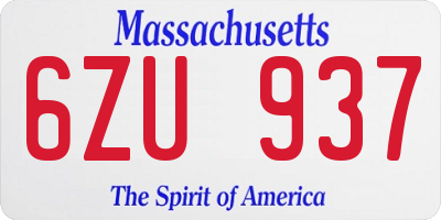 MA license plate 6ZU937