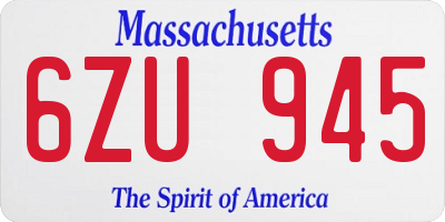 MA license plate 6ZU945