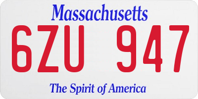 MA license plate 6ZU947