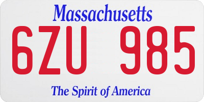 MA license plate 6ZU985