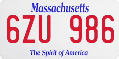 MA license plate 6ZU986