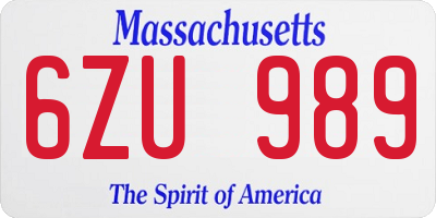 MA license plate 6ZU989