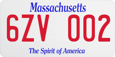 MA license plate 6ZV002