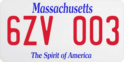 MA license plate 6ZV003