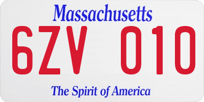 MA license plate 6ZV010